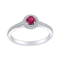 Carat simulirani rubin i bijeli prirodni dijamantski halo klasterski zaručni prsten u 14K čvrstim bijelim