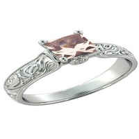 14k bijelo zlato 2. CT prirodna breskva ružičasta VS morganitni prsten s dijamantima Vintage ručno uređen dizajner