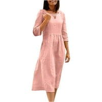 qolati pamučna haljina za žene za žene s rukavima V izrez Solid Boja A-line casual labavi fit visokih