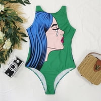 Modni ženski seksi temperament za ispis bez rukava bez rukava odjeću jedan bikini kupaći kostim zeleni