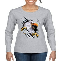 Torn Ripped Eagle kandže Ljubitelj životinja Ženska grafička majica s dugim rukavima, Heather Grey,