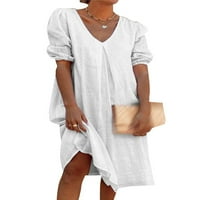 Žene Žene Plain pamučna posteljina majica haljina Ljeto Loose Kaftan V-izrez za odmor