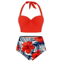 Ženski kupaći kupaći kostimi za žene cvjetni print High struk gornji dijelovi + kratke hlače Dva kupaća