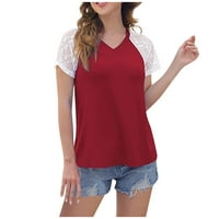 Yubatuo ženske vrhove ženske pune boje tiskane čipke panele s kratkim rukavima V-izrez majice Top majice