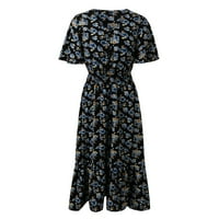 Mini haljine za žene Ljeto kratki rukav V-izrez cvjetni ispis Kratka haljina