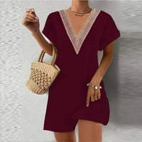 Plus size Solid Color haljina Ljetna haljina midi haljina kratka rukava V-izrez modna haljina za zabavu