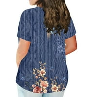 Ženske vrhove bluza casual kratkih rukava cvjetna ženska majica posada vrat ljeto plava 4xl