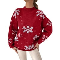 Koaiezne ženske božićne pahulje pleteni džemper dugih rukava posada vrata pulover pletiva