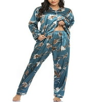 Glookwis Ženska majica i hlače Nightwe Casual Pajamas setovi rever sa džepom Spavaća odjeća Cvjetni