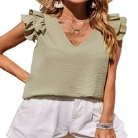 Trowwalk ljetne vrhove Košulje za žene Boemian Beach Holiday Tee Pulover V izrez Frills Majica Plain Loungewear Tunic Bluze