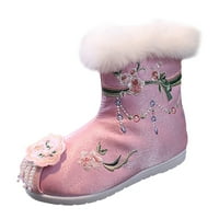 Djevojke kišne čizme pamučne čizme za djevojčicu zimske vintage vezene platnene čizme plišaju unutar