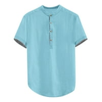 Muškarci Baggy Solid Color Top Majica Pamučna posteljina kratkih rukava Dugme plus veličina majica Casual