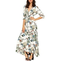 Haljine za žene Himeway Ženska proljeća Simia Retro stil Holiday Style V-izrez Lool suknja Duga suknja