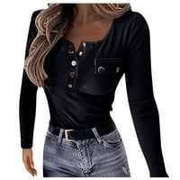 Ženske vrhove dugih rukava casual bluza tiskane žene majice Henley ljeto crna 5xl