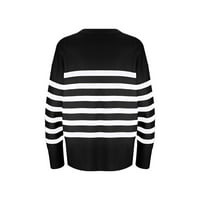 Dukseri za žene Crew izrez s dugim rukavima ramena Striped midi jesen zimski casual labavi džemperi