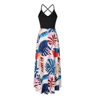 Žene ljetne haljine za žene haljina za sunčanje casual srednje dužine V-izrez cvjetni plavi 3xl