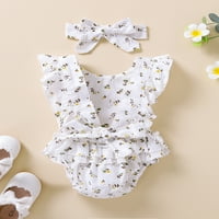 Canrulo novorođenče Djevojke ljetne odjeće muhu rufff floral romper bodionici + traka za glavu Bijela 18- mjeseci