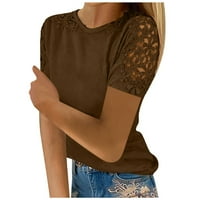 Cuoff bluze za žene modna čipka šuplja čvrsta boja okrugla vrata kratka rukava majica Žene vrhovi beige