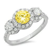 1. CT sjajan okrugli rez simulirani žuti dijamant 14k bijeli zlatni halo Trobotan prsten SZ 5.75