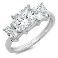 2. CT sjajna princeza sintetička bijela safir 14k bijeli zlatni prsten s tri kamenog prstena sz 9.25