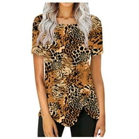 Ženski bluze Ženska casual modni okrugli vrat Kratki rukav Ispis majica Nepravilna majica TOP Leopard