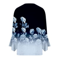 majice za paljeve rukave Oieyuz za žene udobne gumb za posadu niz pulover Trendy cvjetne tiskane tunike