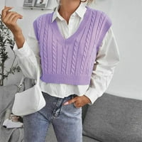 Ženski džemper prsluk za momen Casual V-izrez pulover košulja sudara u boji rukava bez rukava prsluk
