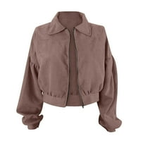 Eczipvz jakne za žene Ženske modne Corduroy revel Solid Boja s dugim rukavima obrezana jakna Zip kaput
