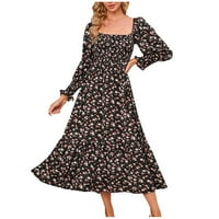 Ženska ležerna rukava rukava rufff haljina cvjetna haljina opružna slojevljena haljina za plažu, crna,