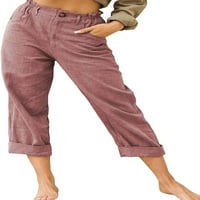 Ženske pamučne pamučne pantalone visokog struka, joggers caprit hlače valjaju obrezane radne salone