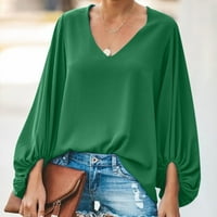 Pad bluze za žene Trendi radne modne žene dugih rukava V-izrez majica Ljetna čvrsto labava bluza Green