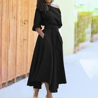 Ženske haljine V-izrez Maxi Fashion A-line s punim rukavima ljetna haljina crna 2xl