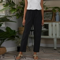 Ležerne ženske hlače Žene Čvrste boje Veliki džep elastični struk pamučne posteljine labave casual pantalone