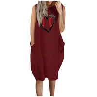 Tking Fashion Womenske haljine Žene bez rukava Okrugli izrez Love Print Rezervoar TOP haljina crvena