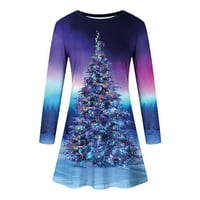 Olyvenn Srednja duljina ljuljačke haljine za žene s dugim rukavima božićno drvo ispis labave ležerne