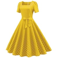 Ženska rockAbilly Swing haljina 1950-ih Vintage HomeComing matur Party Midi haljina Kvadratna ovratnica