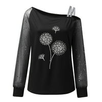 Iopqo T majice za žene Žene Ležerne prilike D Andelion mrežicu za dugih rukava Hladna ramena Majica