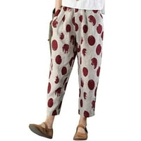 Žene Print Casual Džepne tajice Olovke hlače elastične struke labave hlače Žene casual pantalone crvene
