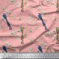 Soimoi Pink Rayon tkanina cvjetna i paradise whydah ptice za štampanje tkanine uz dvorište širom