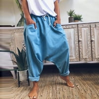 Yubnlvae hlače za žene Modni ženski casual džepovi od čvrste pamučne mješavine vintage hlače plavo