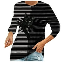 HGW Womens Tops plus veličina Ženska modna mačka Ispis O-izrez Loose dugih rukava Majica Top Bluza Pulover