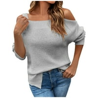 Ylioge džemperi za žene Trendy, ženske džemper s ramenom dugih rukava kvadratni vrat čvrste boje pleteni