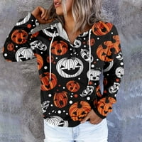 Tkinga modna dukserica s dugim rukavima za žene V izrez Halloween Print Tops Grafički kapuljač majica