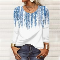 HHEI_K majice s dugim rukavima za žene uzorak Ispis grafičkih tinovanih bluze casual plus veličina osnovnih
