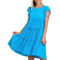Midi haljine za žene Crew izrez Cvjetni print kratkih rukava midi haljine plava l