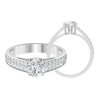 Okrugli oblik Moissnite Solitaire zaručni prsten sa bočnim kamenjem, srebrnom srebrnom, SAD 12,00