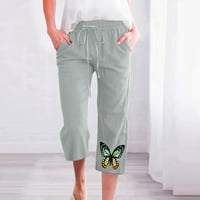 Atinetok obrezirane hlače za dame Ženske elastične strukske vučne kašike Strovene pantalone Ljeto meke