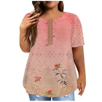 Ženski ljetni vrhovi bluza casual kratkih rukava cvjetna ženska majica Crew izrez Khaki 5xl