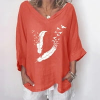 TOQOT košulje s dugim rukavima za žene - tuničke bluze V-izrez Casual pamučni posteljina tiskani ženski