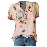 Dugme Ovcza dame Cvjetni Henley ženske casualne bluze za ljetnu stranu sa džepnim ženskim ljetnim vrhovima Clearance Short rukava Ženska haljina tunika Pink 5xl